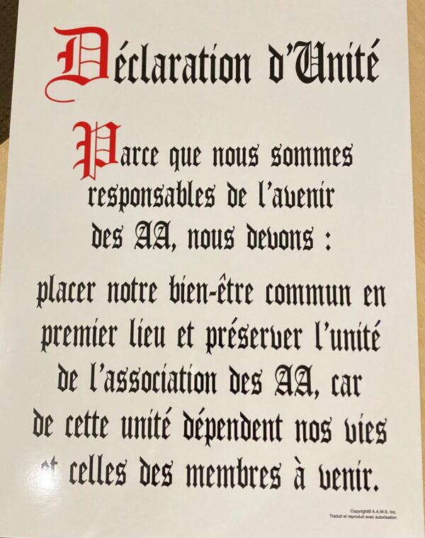 Affiche de la déclaration d'unité.