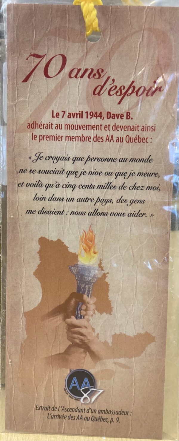 Signet bilingue "70 ans d'espoir".