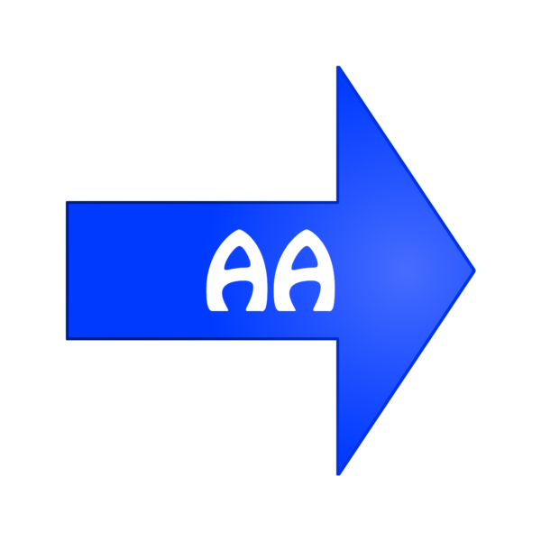 Blue arrow pointing right, with AA in white letters