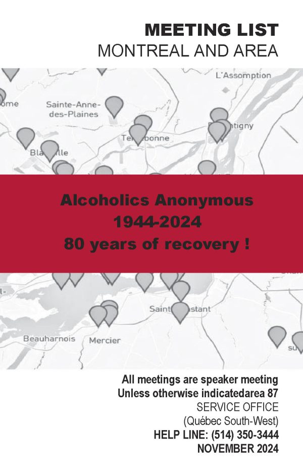 Listes de réunions de Montréal et montérégie, version  novembre 2024.